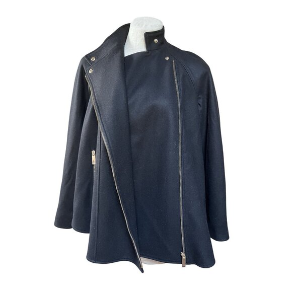 Ted Baker Black Retro 50s Swing Coat Small Wool Blend Prata Cape Jacket - Picture 8 of 14